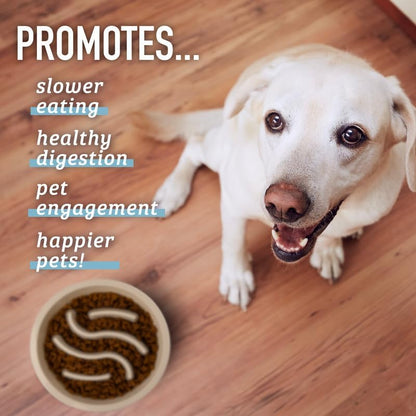 Slow Feeder Dog Bowls - 2 Cup, Gray Star Maze - Slow Feeder Insert - Non-Slip Base